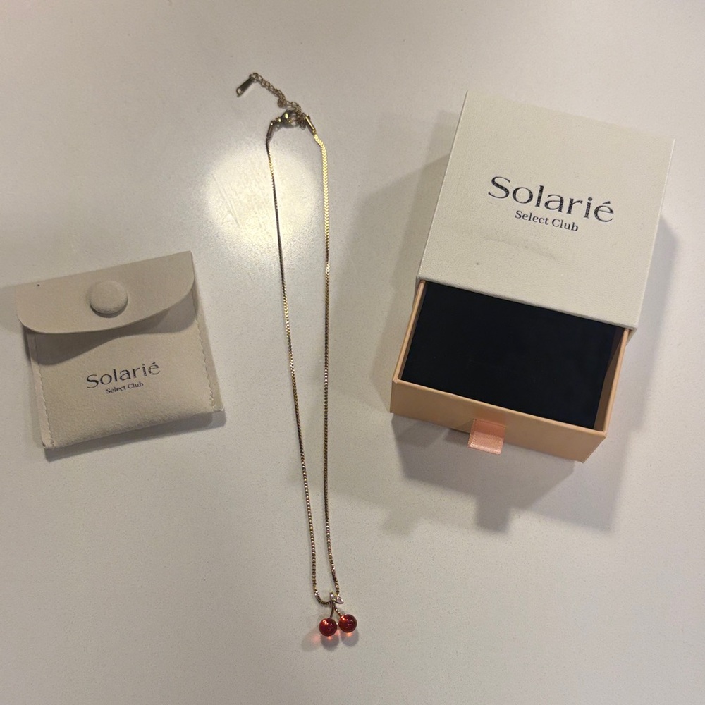 Gold Necklace with Red Beads
